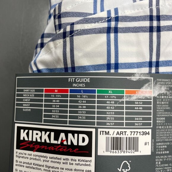 NEW Kirkland Signature Men's XL Blue & White Plaid Performance Sport Dress Shirt - Picture 7 of 9